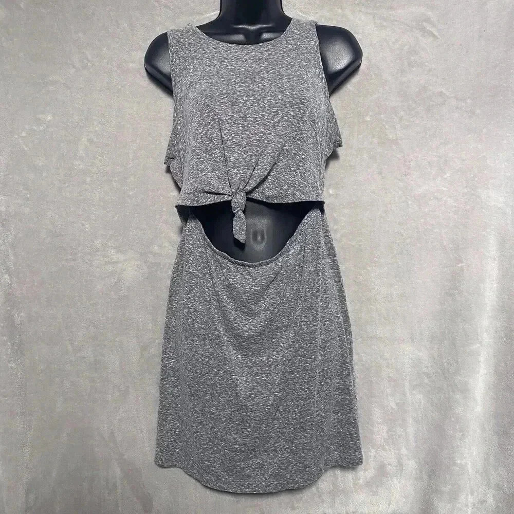 Women Aerie Cut Out Dress Grey Small Petite Casual Dress Mid Length